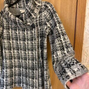 Christian Siriano Black And White Plaid Knit Cowl Neck Cardigan Medium